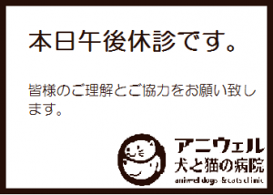 本日は午後休診です。